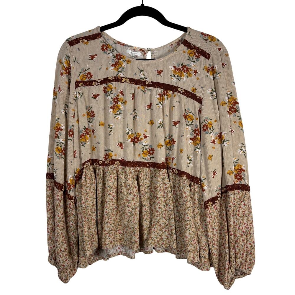Maurices Boho Mixed Floral Tiered Peplum Blouse Balloon Sleeve Cottagecore XL - Picture 3 of 6